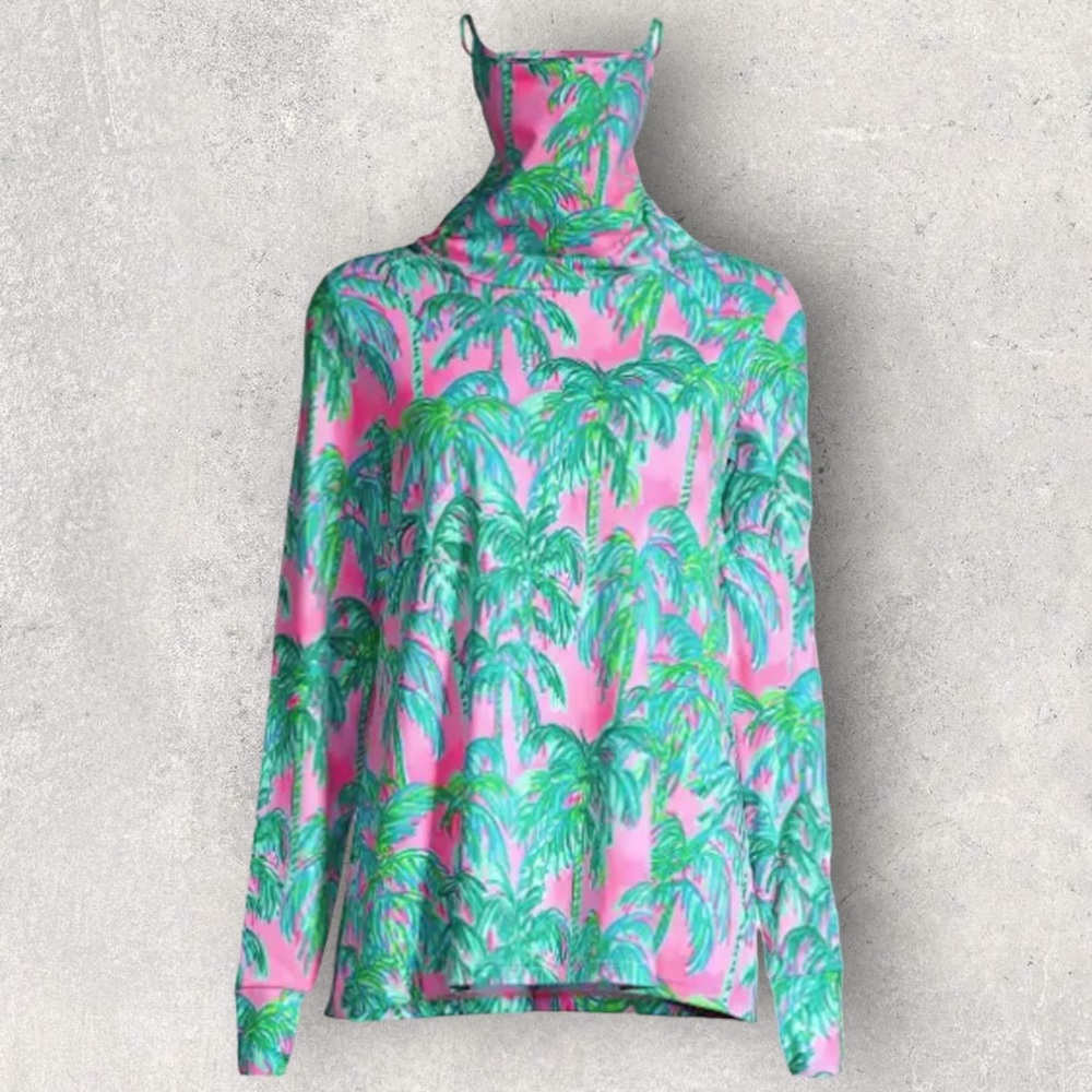 LILLY PULITZER XL   LILSHIELD, Pink Bloosom Long Sleeve, Face Mask Turtle Neck